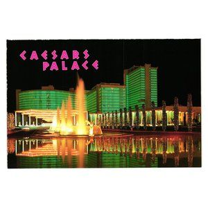 Vintage Postcard Caesars Place 1991 Hotel Casino Gambling Vacation Evening Fount